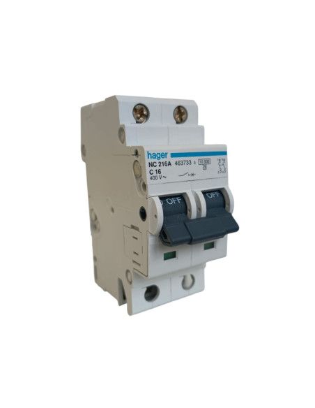 Disjoncteur Hager NC216A 2P 16A 10kA courbe C modules 2 DIN